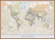 Large Personalised Classic World Map (Wood Frame - Teak)