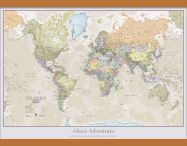 Medium Personalised Classic World Map (Rolled Canvas with Wooden Hanging Bars)