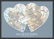 Personalised Postcodes Couples Print (Wood Frame - Black)