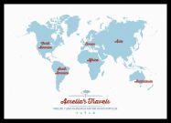 Medium Personalised Travel Map of the World - Aqua (Pinboard & framed - Black)