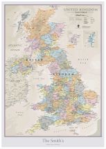 Large Personalised UK Classic Wall Map (Wood Frame - White)