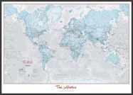 Large Personalised World Is Art - Wall Map Aqua (Wood Frame - Black)
