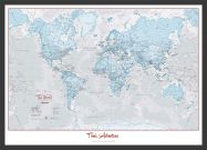 Medium Personalised World Is Art - Wall Map Aqua (Wood Frame - Black)