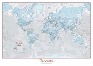 Large Personalised World Is Art - Wall Map Aqua (Wood Frame - White)