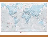 Medium Personalised World Is Art - Wall Map Aqua (Wooden hanging bars)