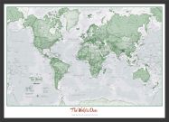 Medium Personalised World Is Art - Wall Map Green (Wood Frame - Black)