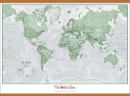 Large Personalised World Is Art - Wall Map Green (Wooden hanging bars)