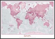 Large Personalised World Is Art - Wall Map Pink (Wood Frame - Black)