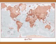 Small Personalised World Is Art - Wall Map Red (Wooden hanging bars)