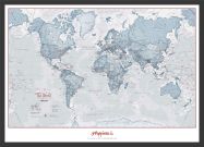 Medium Personalised World Is Art - Wall Map Teal (Wood Frame - Black)