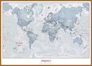Large Personalised World Is Art - Wall Map Teal (Wood Frame - Teak)