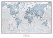 Large Personalised World Is Art - Wall Map Teal (Wood Frame - White)