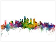 Large Philadelphia Watercolour Skyline (Wood Frame - White)