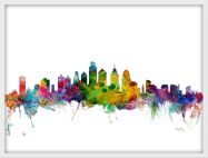 Medium Philadelphia Watercolour Skyline (Wood Frame - White)