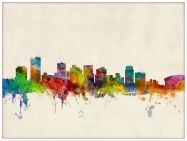 Large Phoenix Arizona Watercolour Skyline (Wood Frame - White)