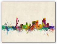 Medium Portsmouth England Watercolour Skyline (Canvas)