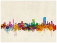 Large Pretoria South Africa Watercolour Skyline (Wood Frame - White)