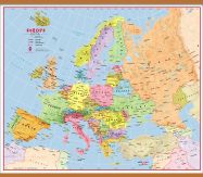Large Primary Europe Wall Map Political (Rolled Canvas with Wooden Hanging Bars)