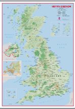 Huge Primary UK Wall Map Physical (Hanging bars)