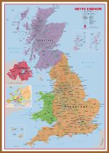 Large Primary UK Wall Map Political (Wood Frame - Teak)