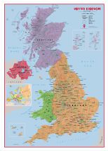 Large Primary UK Wall Map Political (Wood Frame - White)