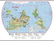 Huge Primary Upside Down World Wall Map Environmental (Hanging bars)