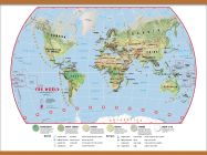 Large Primary World Wall Map Environmental (Wooden hanging bars)