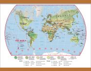 Medium Primary World Wall Map Environmental (Wooden hanging bars)