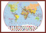 Medium Primary World Wall Map Political with flags (Pinboard & framed - Dark Oak)