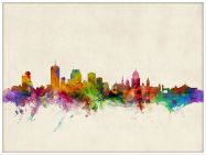 Large Quebec Canada Watercolour Skyline (Wood Frame - White)