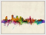 Medium Quebec Canada Watercolour Skyline (Wood Frame - White)