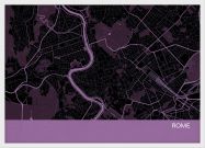 A3 Rome City Street Map Print Mauve (Wood Frame - White)