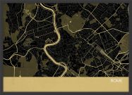 Small Rome City Street Map Print Straw (Wood Frame - Black)