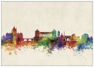 Large Rome Watercolour Skyline (Wood Frame - White)