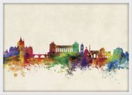 Medium Rome Watercolour Skyline (Wood Frame - White)