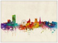 Large Sheffield England Watercolour Skyline (Wood Frame - White)