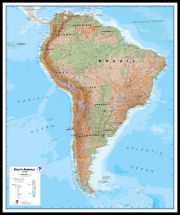 Large South America Wall Map Physical (Pinboard & framed - Black)