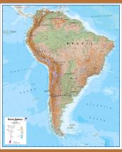 Large South America Wall Map Physical (Wooden hanging bars)