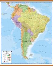 Large South America Wall Map Political (Rolled Canvas with Wooden Hanging Bars)