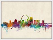 Medium St Louis Missouri Watercolour Skyline (Wood Frame - White)
