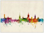 Large Stockholm Sweden Watercolour Skyline (Wood Frame - White)