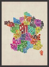 Medium Text Art Map of France (Wood Frame - Black)