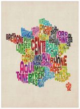 Large Text Art Map of France (Wood Frame - White)