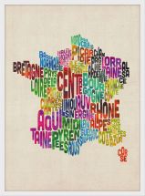 Small Text Art Map of France (Wood Frame - White)