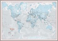 Large The World Is Art - Wall Map Aqua (Pinboard & framed - Silver)
