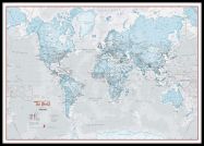 Huge The World Is Art - Wall Map Aqua (Pinboard & framed - Black)