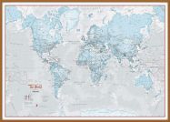 Large The World Is Art - Wall Map Aqua (Wood Frame - Teak)