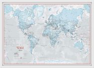 Small The World Is Art - Wall Map Aqua (Wood Frame - White)