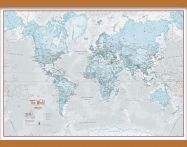 Medium The World Is Art - Wall Map Aqua (Rolled Canvas with Wooden Hanging Bars)