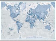Large The World Is Art - Wall Map Blue (Hanging bars)
